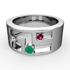 Valeda Alyans - Kök zümrüt, swarovski ve rodolit garnet 18 ayar beyaz altın yüzük #njzt9d