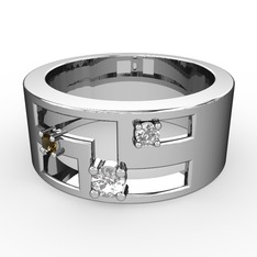 Valeda Alyans - Beyaz zirkon, dumanlı kuvars ve swarovski 14 ayar beyaz altın yüzük #nkmt2w