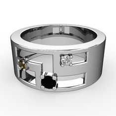 Valeda Alyans - Siyah zirkon, dumanlı kuvars ve pırlanta 8 ayar beyaz altın yüzük (0.036 karat) #nlq0bq