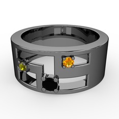 Valeda Alyans - Siyah zirkon, peridot ve sitrin 925 ayar siyah rodyum kaplama gümüş yüzük #nsp5fq