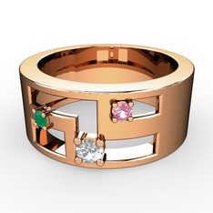 Valeda Alyans - Pırlanta, kök zümrüt ve pembe kuvars 14 ayar rose altın yüzük (0.11 karat) #nu7j8i