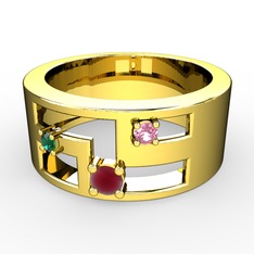 Valeda Alyans - Kök yakut, yeşil kuvars ve pembe kuvars 925 ayar altın kaplama gümüş yüzük #ogn1dn