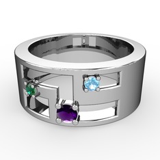 Ametist, yeşil kuvars ve akuamarin 18 ayar beyaz altın yüzük