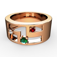 Valeda Alyans - Yeşil kuvars, pırlanta ve garnet 18 ayar rose altın yüzük (0.036 karat) #oqeb1o