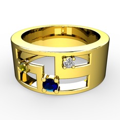 Valeda Alyans - Lab safir, peridot ve pırlanta 8 ayar altın yüzük (0.036 karat) #ovboho