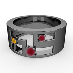 Valeda Alyans - Kök yakut ve sitrin 925 ayar siyah rodyum kaplama gümüş yüzük #oyuud0