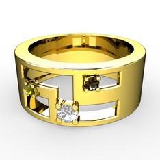 Swarovski, peridot ve dumanlı kuvars 8 ayar altın yüzük