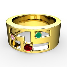 Valeda Alyans - Garnet, pembe kuvars ve kök zümrüt 8 ayar altın yüzük #pes038