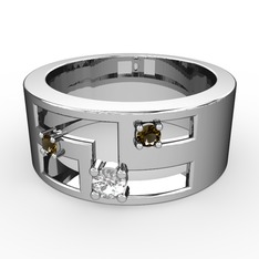 Swarovski ve dumanlı kuvars 18 ayar beyaz altın yüzük
