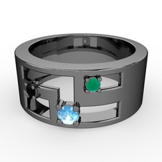 Valeda Alyans - Akuamarin, siyah zirkon ve kök zümrüt 925 ayar siyah rodyum kaplama gümüş yüzük #psoxos