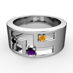 Valeda Alyans - Ametist, siyah zirkon ve sitrin 925 ayar gümüş yüzük #q7rwxr