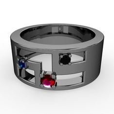 Valeda Alyans - Rodolit garnet, lab safir ve siyah zirkon 925 ayar siyah rodyum kaplama gümüş yüzük #q9pdwa