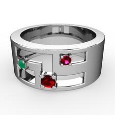 Garnet, kök zümrüt ve rodolit garnet 8 ayar beyaz altın yüzük