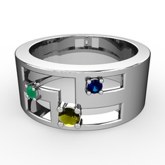 Valeda Alyans - Peridot, kök zümrüt ve lab safir 925 ayar gümüş yüzük #r14o15