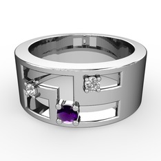 Valeda Alyans - Ametist ve beyaz zirkon 8 ayar beyaz altın yüzük #r2mh43