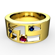 Rodolit garnet ve lab safir 925 ayar altın kaplama gümüş yüzük
