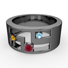 Valeda Alyans - Kök yakut, sitrin ve akuamarin 925 ayar siyah rodyum kaplama gümüş yüzük #rd78m3