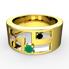 Valeda Alyans - Kök zümrüt, pembe kuvars ve siyah zirkon 14 ayar altın yüzük #rfp6a4