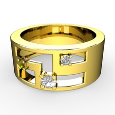 Valeda Alyans - Swarovski, peridot ve pırlanta 14 ayar altın yüzük (0.036 karat) #rge642