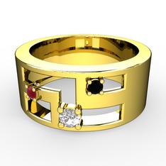 Valeda Alyans - Beyaz zirkon, kök yakut ve siyah zirkon 925 ayar altın kaplama gümüş yüzük #rilvsf
