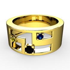 Siyah zirkon, peridot ve lab safir 18 ayar altın yüzük