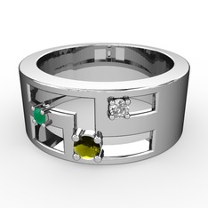 Valeda Alyans - Peridot, kök zümrüt ve pırlanta 14 ayar beyaz altın yüzük (0.036 karat) #rqa4s9