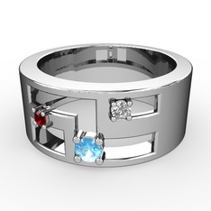 Valeda Alyans - Akuamarin, garnet ve pırlanta 14 ayar beyaz altın yüzük (0.036 karat) #rv5e4d