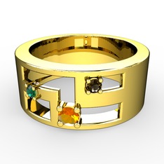 Valeda Alyans - Sitrin, yeşil kuvars ve dumanlı kuvars 8 ayar altın yüzük #rxudc4