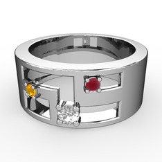 Valeda Alyans - Pırlanta, sitrin ve kök yakut 8 ayar beyaz altın yüzük (0.11 karat) #s2eeu9