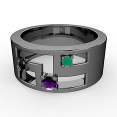 Valeda Alyans - Ametist, siyah zirkon ve kök zümrüt 925 ayar siyah rodyum kaplama gümüş yüzük #s5ab7a