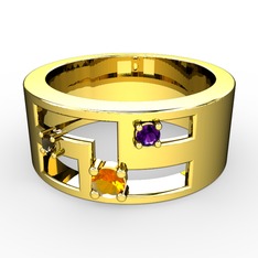 Valeda Alyans - Sitrin, dumanlı kuvars ve ametist 18 ayar altın yüzük #sr2vy4