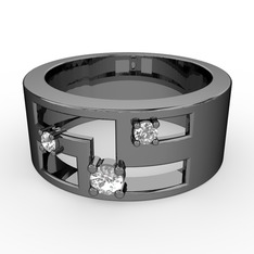 Valeda Alyans - Swarovski ve pırlanta 925 ayar siyah rodyum kaplama gümüş yüzük (0.036 karat) #szx5y5
