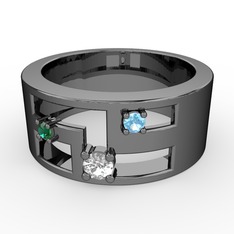 Valeda Alyans - Swarovski, yeşil kuvars ve akuamarin 925 ayar siyah rodyum kaplama gümüş yüzük #t7ua05