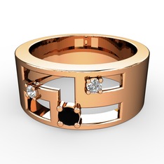 Siyah zirkon, swarovski ve beyaz zirkon 8 ayar rose altın yüzük