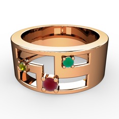 Valeda Alyans - Kök yakut, peridot ve kök zümrüt 8 ayar rose altın yüzük #tkovip