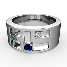 Lab safir, yeşil kuvars ve beyaz zirkon 18 ayar beyaz altın yüzük