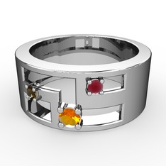 Valeda Alyans - Sitrin, dumanlı kuvars ve kök yakut 925 ayar gümüş yüzük #tuvt0u