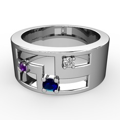 Valeda Alyans - Lab safir, ametist ve swarovski 14 ayar beyaz altın yüzük #two1d8