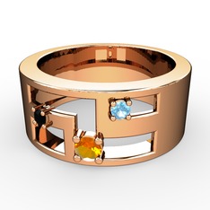 Sitrin, siyah zirkon ve akuamarin 925 ayar rose altın kaplama gümüş yüzük