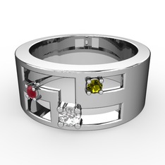 Valeda Alyans - Swarovski, kök yakut ve peridot 18 ayar beyaz altın yüzük #u1gn65