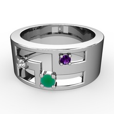 Valeda Alyans - Kök zümrüt, swarovski ve ametist 925 ayar gümüş yüzük #u323eo