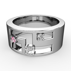 Valeda Alyans - Pırlanta, pembe kuvars ve swarovski 14 ayar beyaz altın yüzük (0.11 karat) #uaxiys