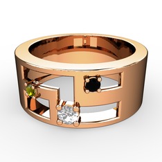 Valeda Alyans - Beyaz zirkon, peridot ve siyah zirkon 18 ayar rose altın yüzük #umvbt2