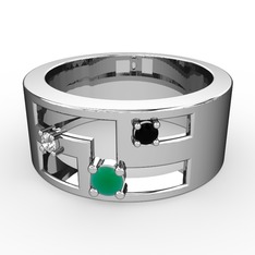 Valeda Alyans - Kök zümrüt, pırlanta ve siyah zirkon 14 ayar beyaz altın yüzük (0.036 karat) #v8o8fz