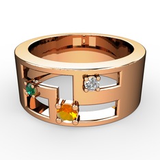 Valeda Alyans - Sitrin, yeşil kuvars ve pırlanta 18 ayar rose altın yüzük (0.036 karat) #vbuvk6