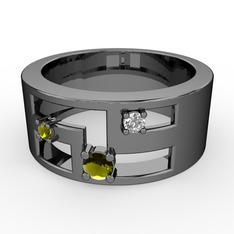 Valeda Alyans - Peridot ve beyaz zirkon 925 ayar siyah rodyum kaplama gümüş yüzük #vfxa94