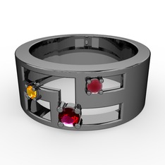 Valeda Alyans - Rodolit garnet, sitrin ve kök yakut 925 ayar siyah rodyum kaplama gümüş yüzük #vr4zvu