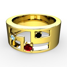 Garnet, akuamarin ve siyah zirkon 14 ayar altın yüzük