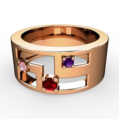 Garnet, pembe kuvars ve ametist 8 ayar rose altın yüzük