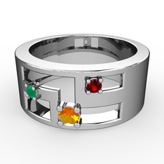 Valeda Alyans - Sitrin, kök zümrüt ve garnet 925 ayar gümüş yüzük #xc0z4b